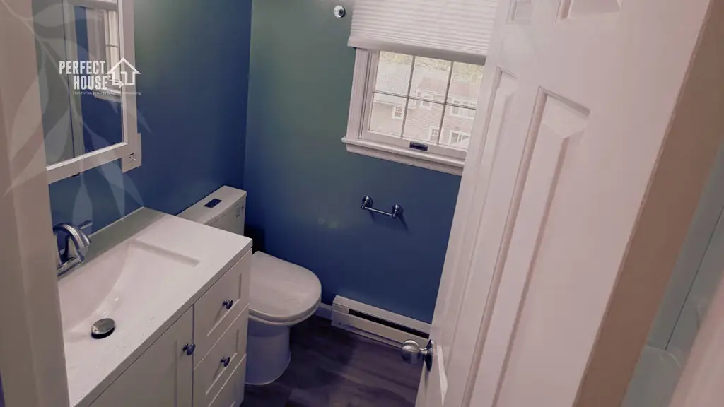 Remodeled bathroom with a new vanity, fixtures and fresh paint